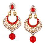 *Бордовые, золотые и красные индийские серьги со стразами