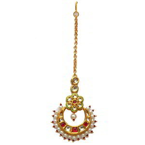 Бордовое, цвета меди и золотое медное индийское украшение на голову (манг-тика) с искусственными камнями