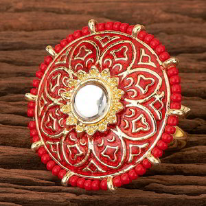 Позолоченное женское индийское кольцо, цветная эмаль, бусинки, стразы