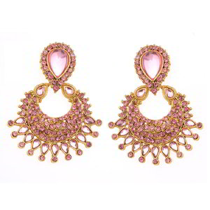 Золотые и розовые индийские серьги со стразами, искусственными камнями