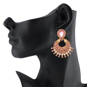 Золотые и розовые индийские серьги со стразами, искусственными камнями