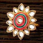 *Молочное и золотое латунное женское индийское кольцо с искусственными камнями