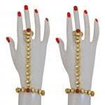 *Бордовый и золотой латунный женский браслет на запяться (хас пан) со стразами