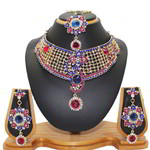 *Золотое и синее индийское украшение на шею со стразами