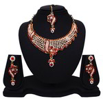 *Бордовое, золотое и красное индийское украшение на шею со стразами