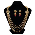 *Бордовое, золотое и красное латунное индийское украшение на шею с бисером