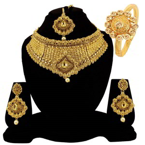 Золотое индийское украшение на шею со стразами, искусственными камнями