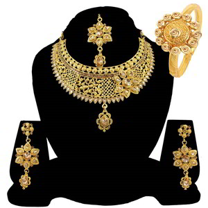Золотое индийское украшение на шею со стразами, искусственными камнями