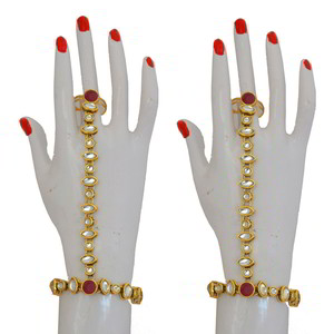 Бордовый и золотой латунный женский браслет на запяться (хас пан) со стразами