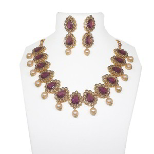 Бордовое и золотое индийское украшение на шею со стразами, искусственными камнями