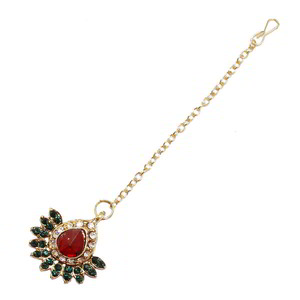 Бордовое, золотое и красное индийское украшение на шею со стразами