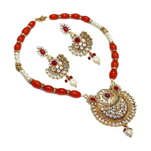 Оранжевое и золотое индийское украшение на шею со стразами, бисером, перламутровыми бусинками