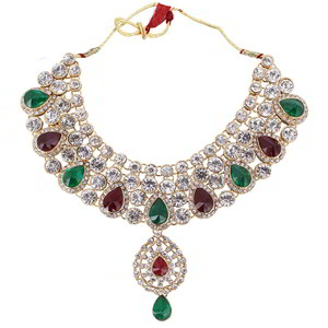 Зелёное и золотое индийское украшение на шею со стразами