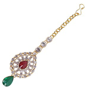 Зелёное и золотое индийское украшение на шею со стразами