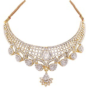 Молочное и золотое индийское украшение на шею со стразами