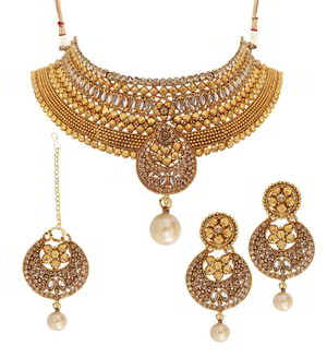 Молочное и золотое индийское украшение на шею со стразами