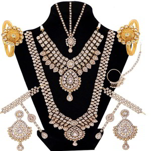 Молочное и золотое индийское украшение на шею со стразами, искусственными камнями