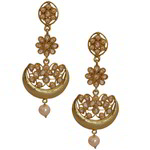 *Бордовые и золотые латунные индийские серьги с перламутровыми бусинками