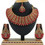 *Бордовые и золотые индийское украшение на шею со стразами