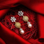 *Серебристые и золотые индийские серьги со стразами, перламутровыми бусинками