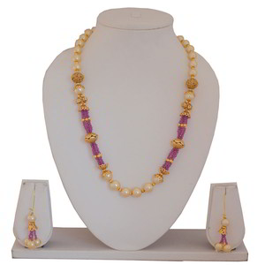 Золотые индийское украшение на шею с перламутровыми бусинками