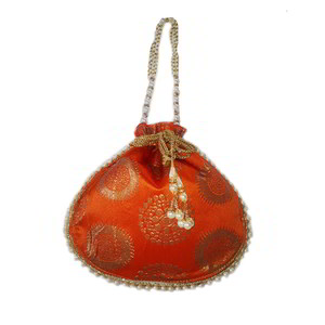 Оранжевая шёлковая сумочка-мешочек