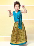 Национальный индийский костюм для девочки от 2 до 6 лет (бирюзовое чоли и жёлтая лехенга)