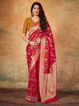 *Красное шёлковое и жаккардовое вечернее нарядное индийское сари