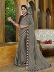 *Серое шифоновое лёгкое индийское сари, украшенное вышивкой с стразами