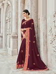 *Бордовое шёлковое оригинальное индийское сари, украшенное вышивкой люрексом со стразами, стразами