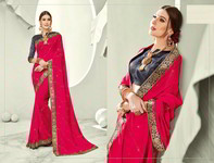 *Красное лёгкое индийское сари из шифона со стразами, стразами