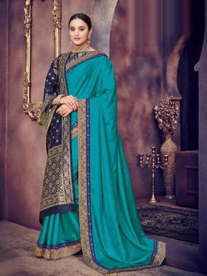 Зелёное шёлковое индийское сари со стразами, стразами