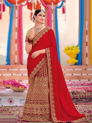Бордовое и красное индийское сари из креп-жоржета, бархата и атласа, украшенное вышивкой со стразами, бусинками, стразами