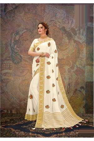 Белое индийское сари из шифона