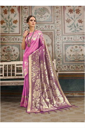 Розовое шёлковое индийское сари