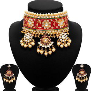 Позолоченное индийское украшение на шею (набор) со стразами