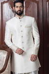 Белый национальный индийский свадебный мужской костюм: шервани + патиала