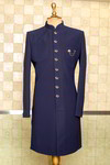 *Тёмно-синий хлопко-шёлковый индийский свадебный мужской костюм / шервани