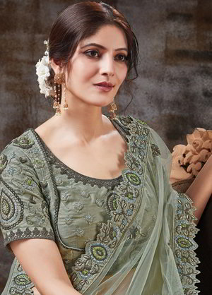 Зелёный атласный индийский женский свадебный костюм лехенга (ленга) чоли