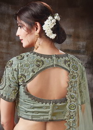 Зелёный атласный индийский женский свадебный костюм лехенга (ленга) чоли