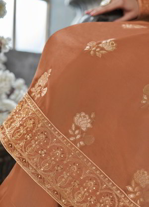 Светло-коричневое индийское платье / костюм, с длинными рукавами, украшенное вышивкой люрексом