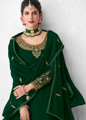 Зелёный индийский женский свадебный костюм лехенга (ленга) чоли из креп-жоржета, украшенный вышивкой люрексом со стразами