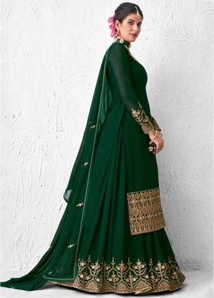 Зелёный индийский женский свадебный костюм лехенга (ленга) чоли из креп-жоржета, украшенный вышивкой люрексом со стразами