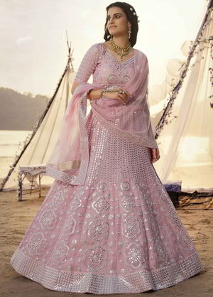 Розовый индийский женский свадебный костюм лехенга (ленга) чоли из органзы