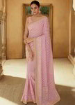 *Розовое красивое индийское сари из креп-жоржета
