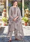 Серое индийское платье / костюм, с рукавами ниже локтя, украшенное вышивкой с люрексом