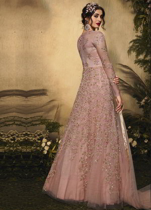 Цвета розы длинное платье / анаркали / костюм из фатина, украшенное скрученной шёлковой нитью
