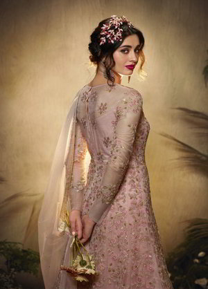 Цвета розы длинное платье / анаркали / костюм из фатина, украшенное скрученной шёлковой нитью