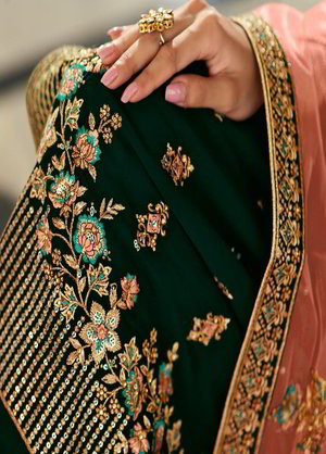 Зелёный индийский женский свадебный костюм лехенга (ленга) чоли из креп-жоржета, украшенный вышивкой люрексом с пайетками