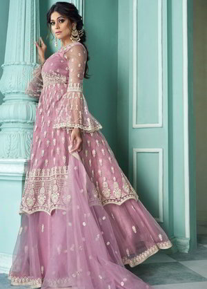 Розовый индийский женский свадебный костюм лехенга (ленга) чоли из фатина, украшенный вышивкой